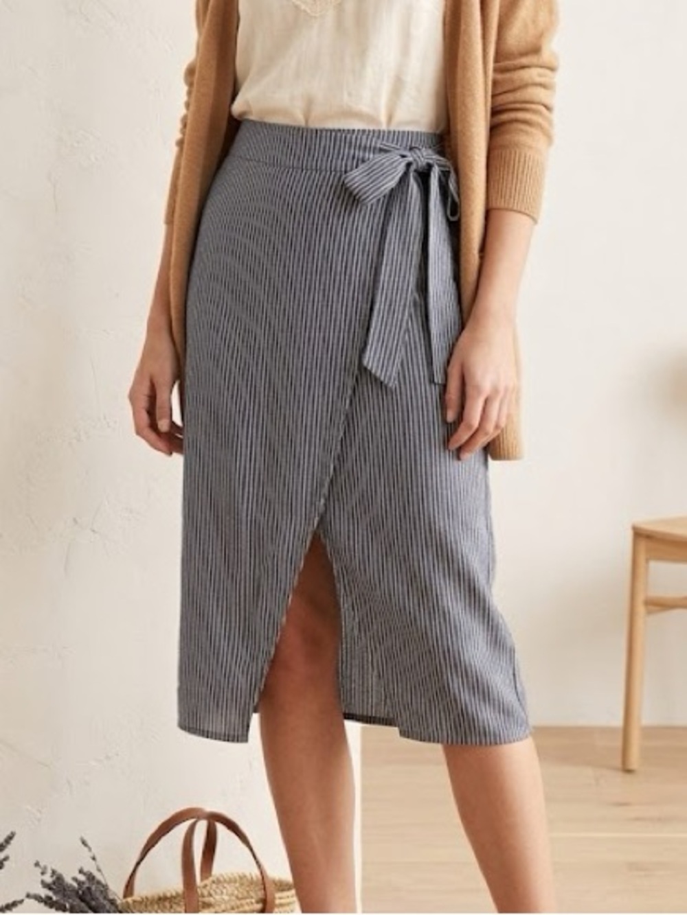 Roxy Ferry Escape Wrap Skirt In Navy/White Stripe